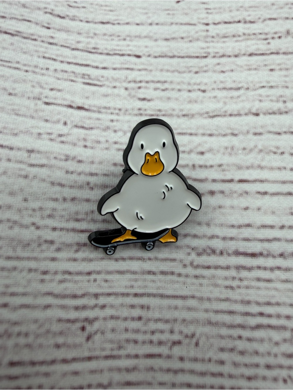 Cute Duck on Skateboard Enamel Pin - White and Yellow